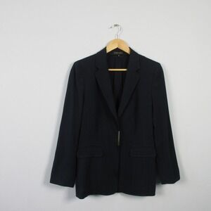 Escada Women's Blazer 38 Blue Virgin Wool Jacket Navy Minimalist Designer 496